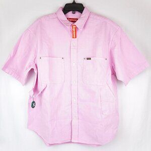 NWT Supreme Loose Fit Short-Sleeve Button-Up Denim Painter Shirt in Pink Size M